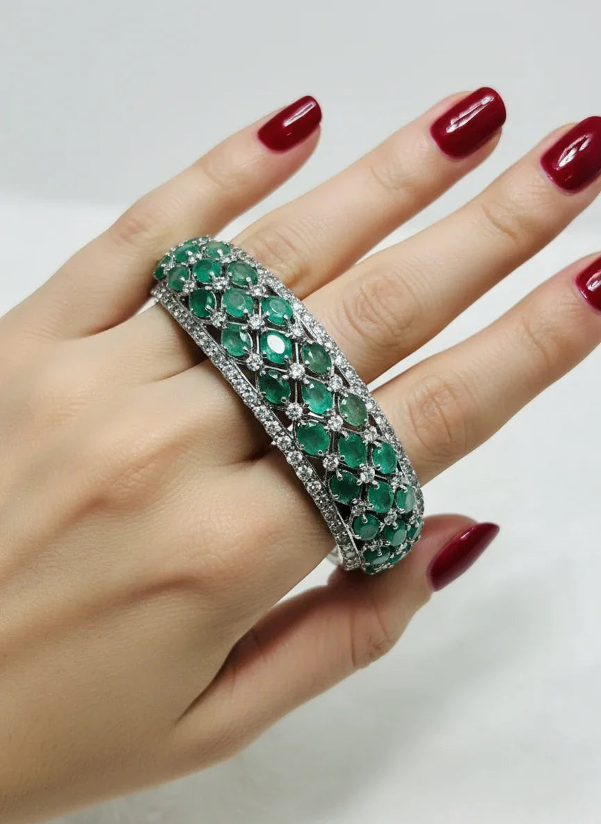 Petite Natural Emerald & Tanzanite Statement Bangle