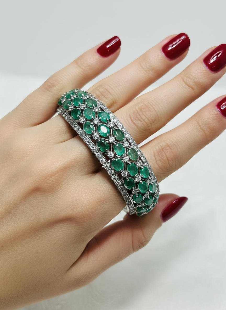 Petite Natural Emerald & Tanzanite Statement Bangle