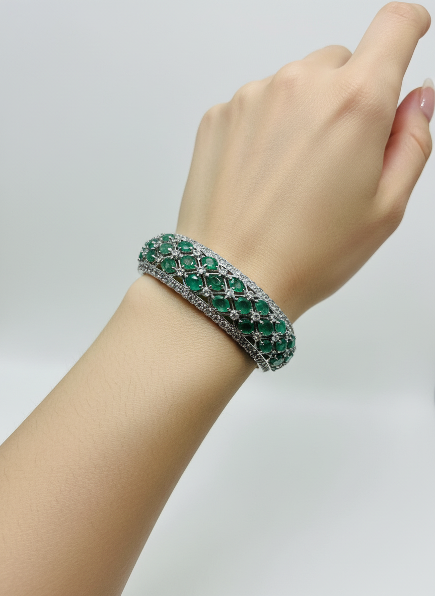 Petite Natural Emerald & Tanzanite Statement Bangle