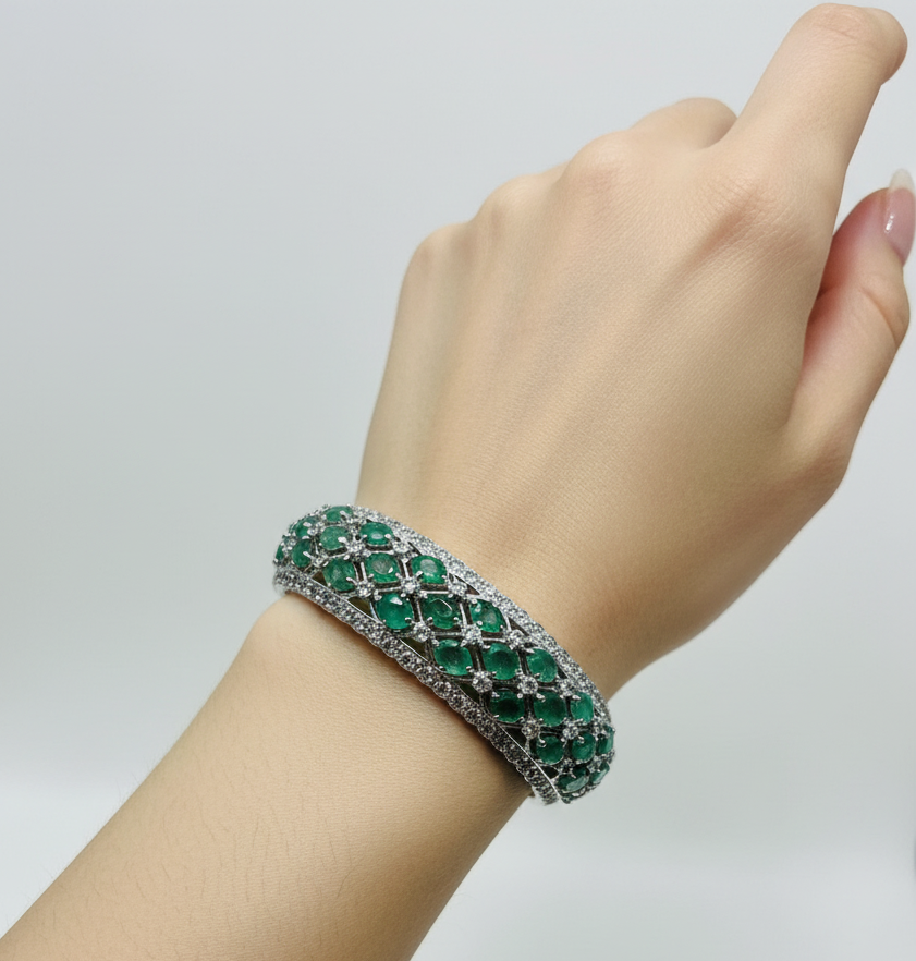 Petite Natural Emerald & Tanzanite Statement Bangle