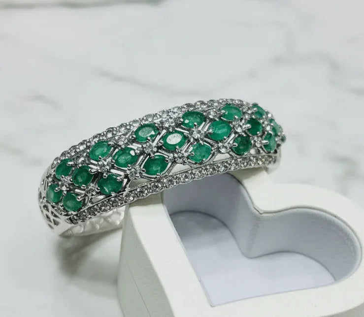 Petite Natural Emerald & Tanzanite Statement Bangle