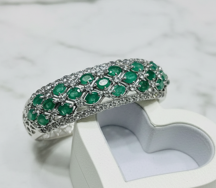 Petite Natural Emerald & Tanzanite Statement Bangle