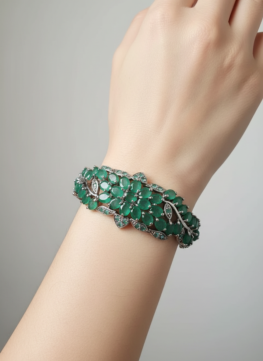 Rare Handmade Natural Colombian Emerald Bangle 9 CT - 7.5 In