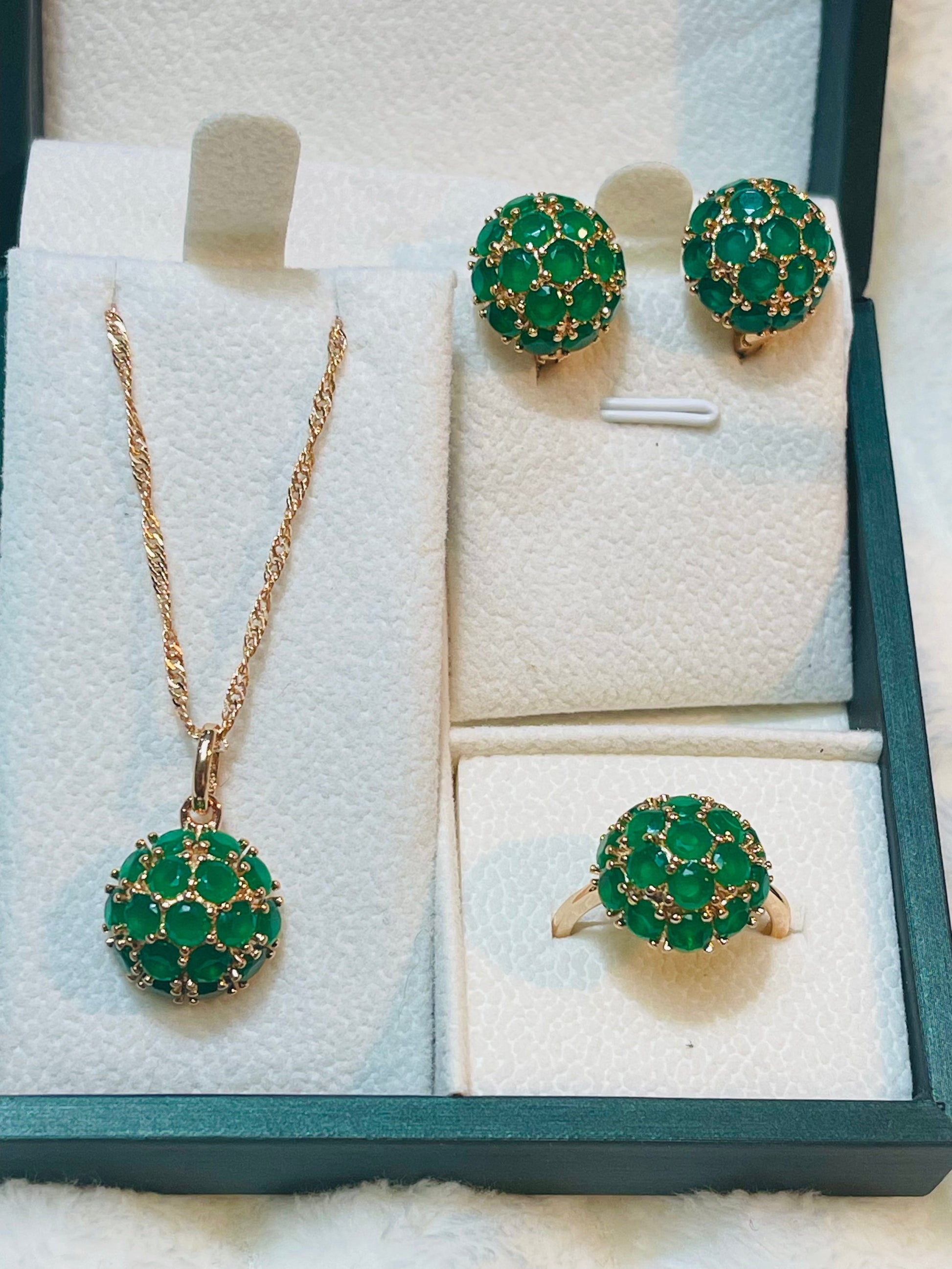 Gold Plated Emerald Green Jewelry Set