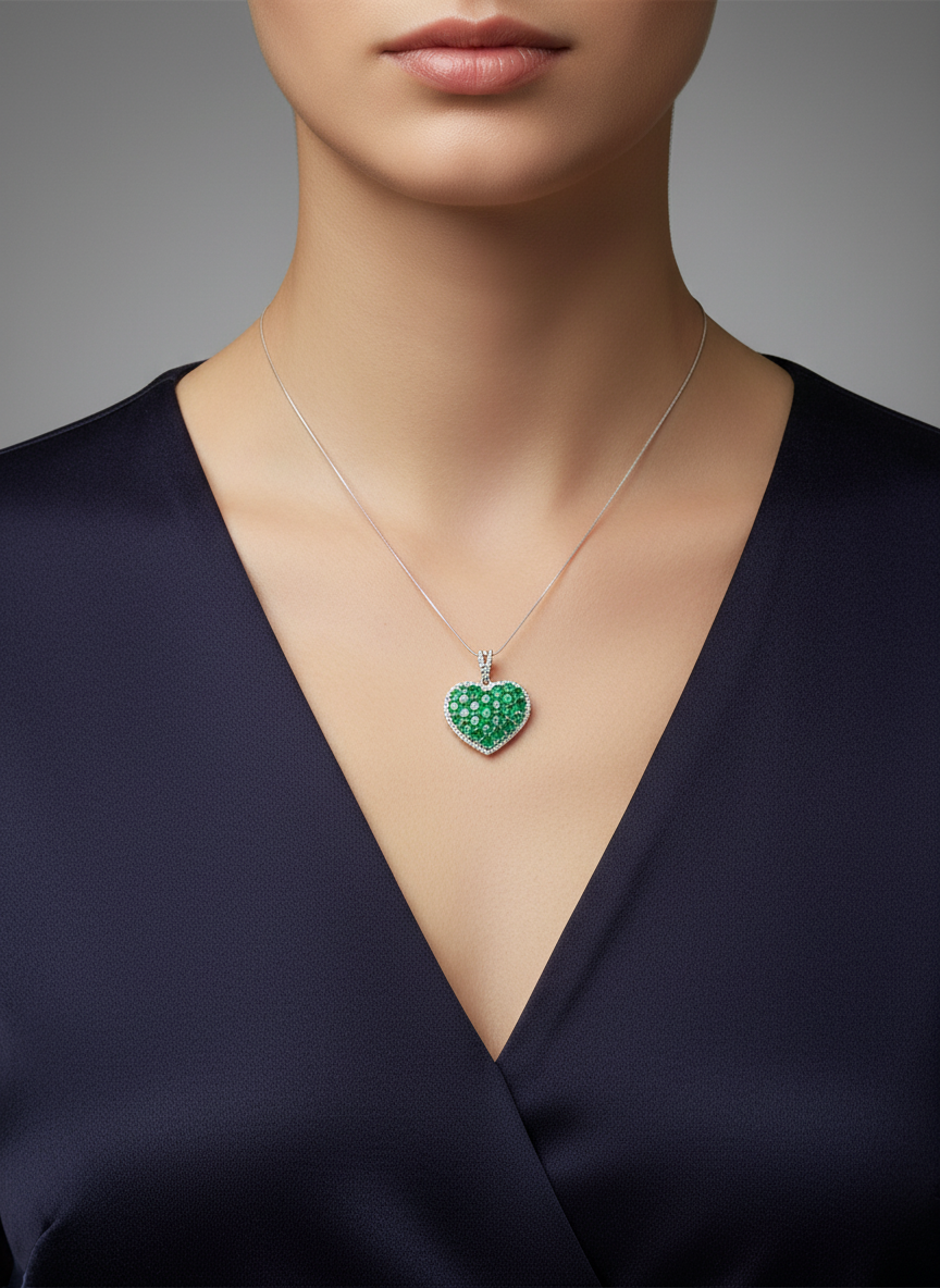 Handmade Colombian Emerald Heart Necklace- Love Collection