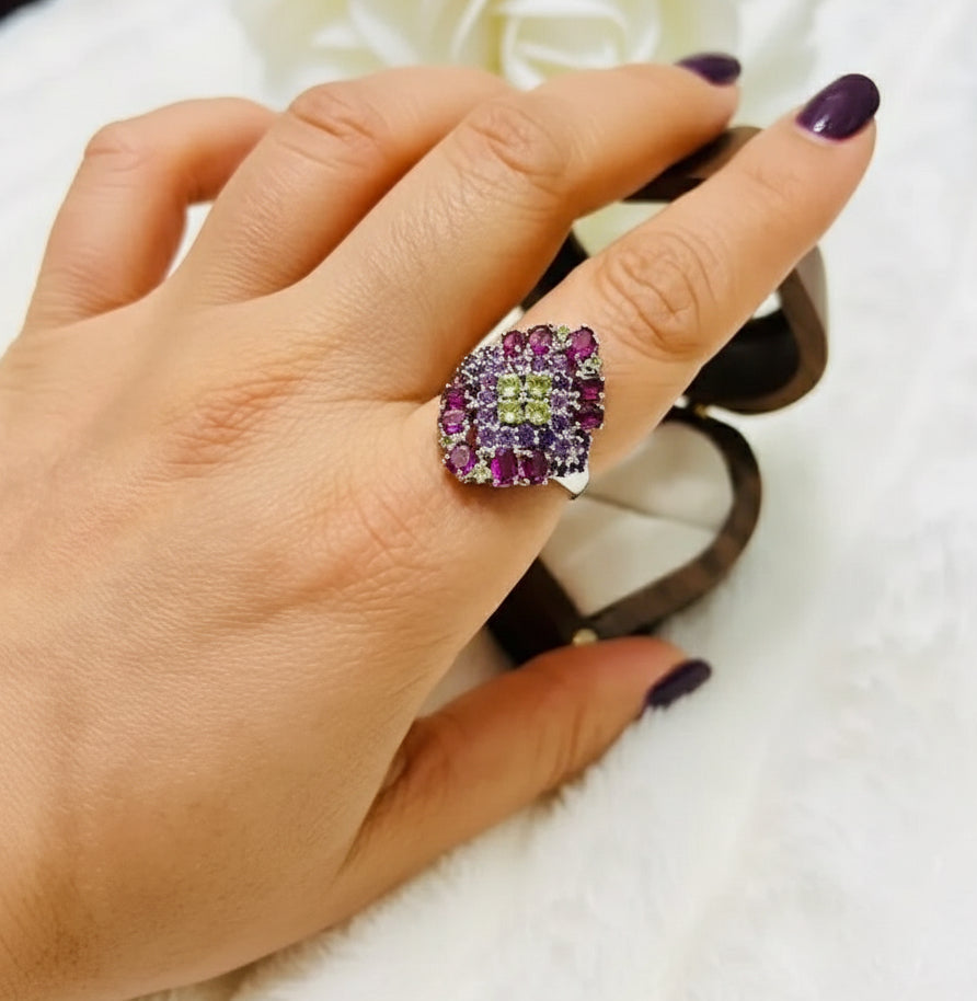 Handmade Rhodolite Garnet, Pink Mystic Topaz, peridot Set