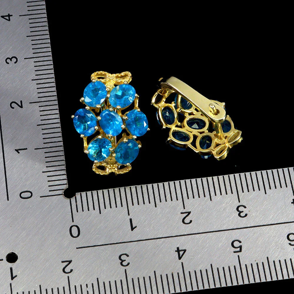 Handmade Rare Natural Blue Apatite Earrings in Palladium Silver with 14K Gold Vermeil