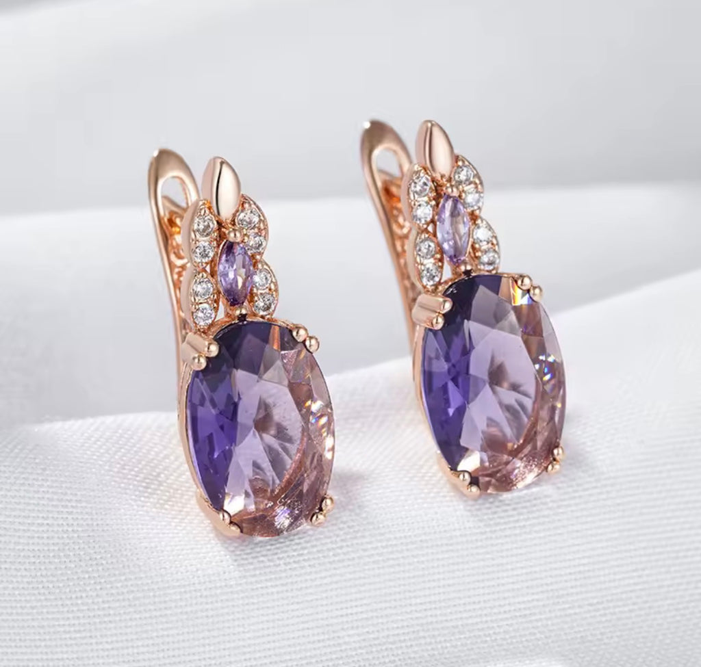 14K rose Gold-Filled Oval Amethyst Earrings