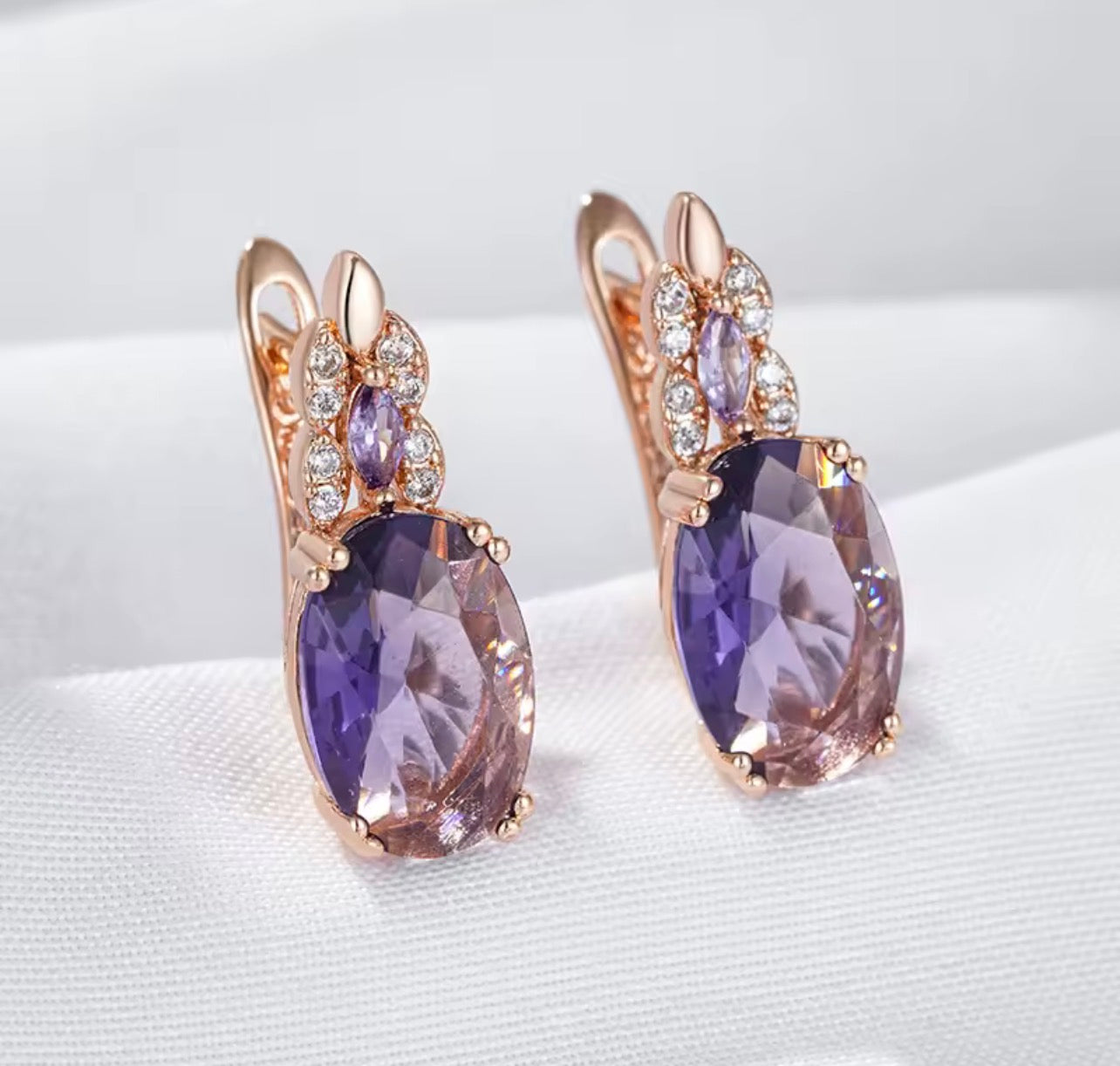 14K rose Gold-Filled Oval Amethyst Earrings