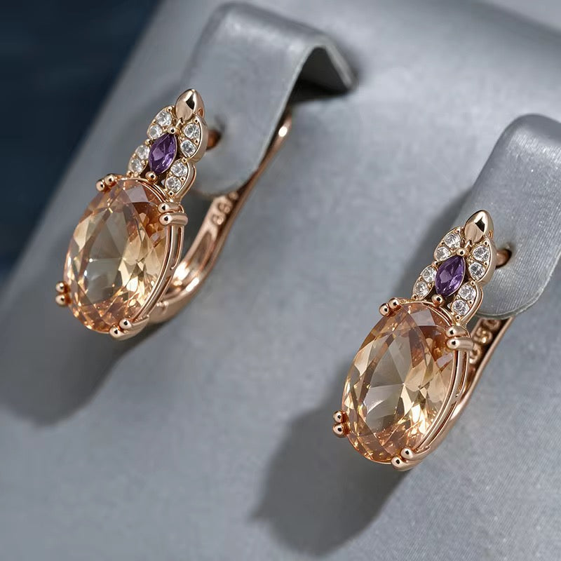 Gemstone Drop Earrings – Amethyst, Mystic Topaz & Citrine | 14K Rolled Gold