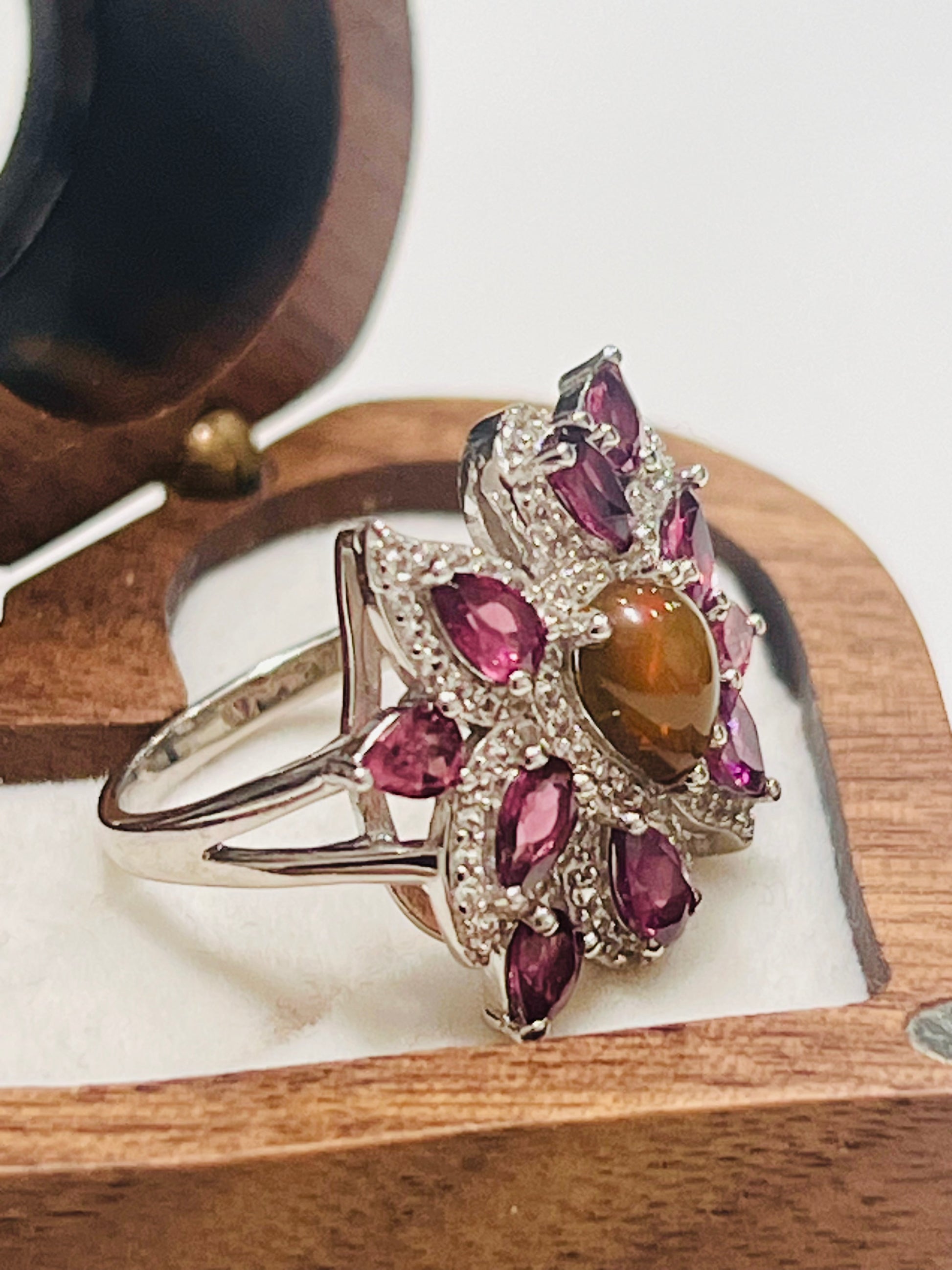 Handmade Rhodolite Garnet and Black Opal Ring