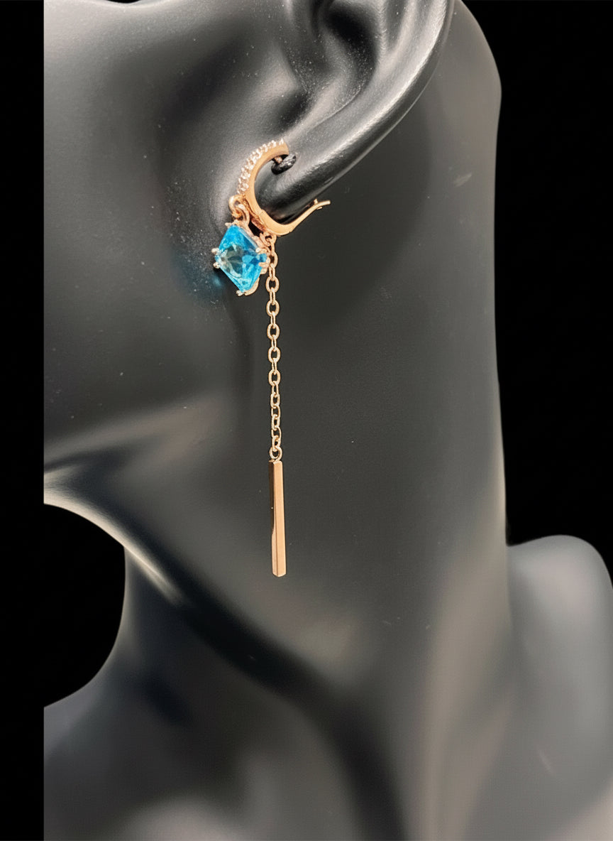 14k Rolled Gold Blue Topaz Hanging Fancy Earrings