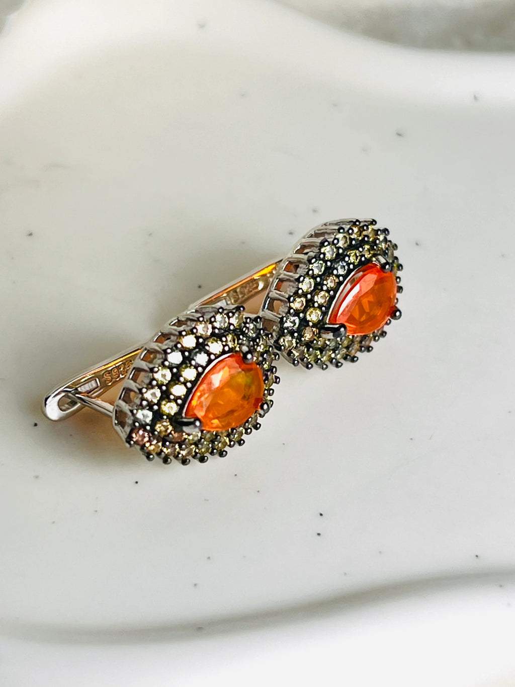 Handmade Orange Fire Opal and Colored Sapphires Earrings