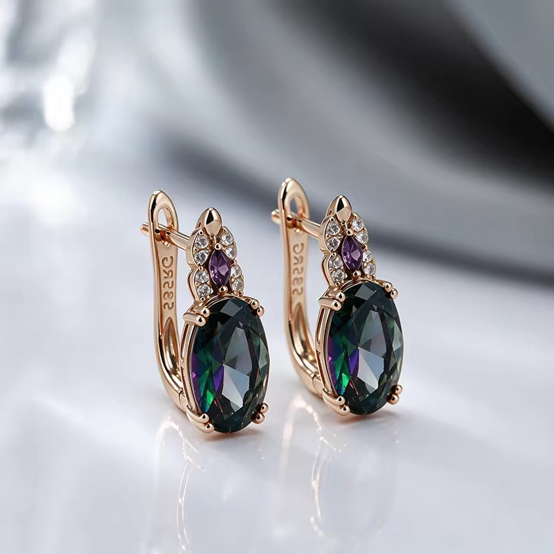 Gemstone Drop Earrings – Amethyst, Mystic Topaz & Citrine | 14K Rolled Gold
