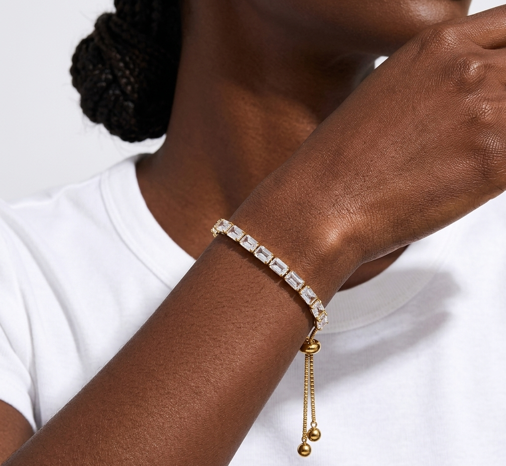 Emerald Cut Crystal Bracelet- waterproof and tarnish resistant