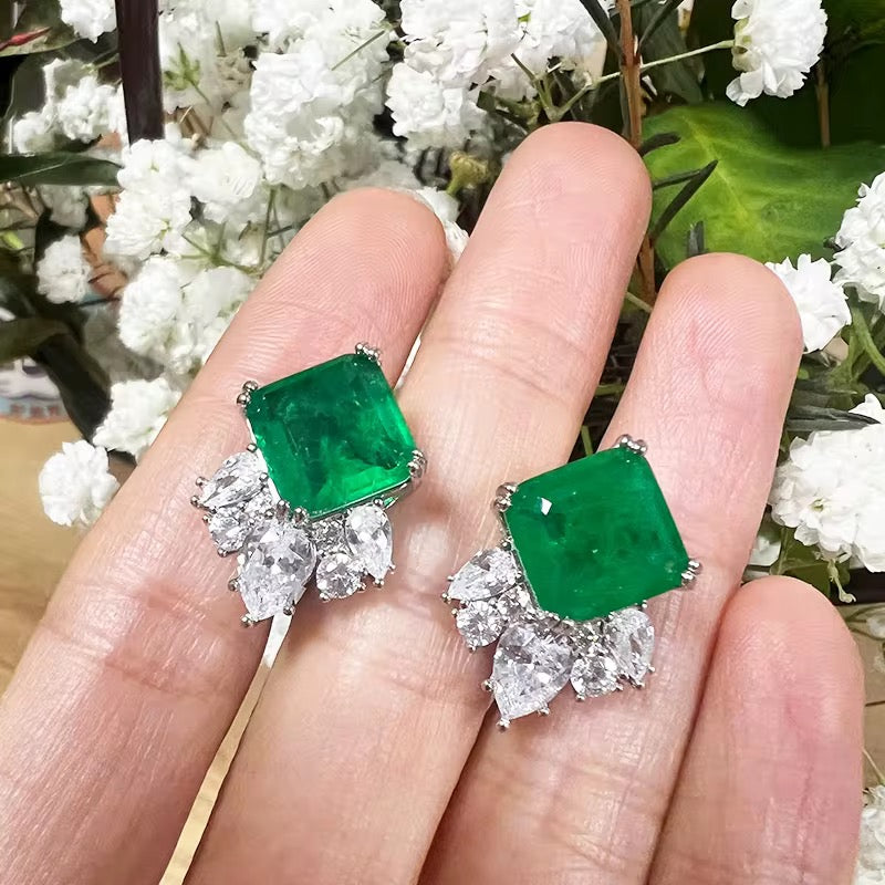 Sterling Silver Emerald Doublet Ice-Cut Earrings