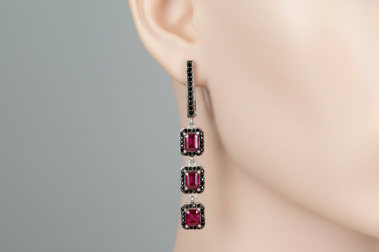 Handmade genuine Ruby Noir Drop Earrings