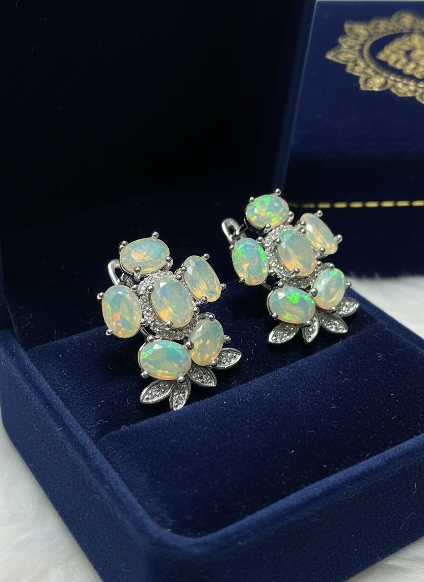 Handmade Fire Opal Earrings in 14k Gold Vermeil Over 925S