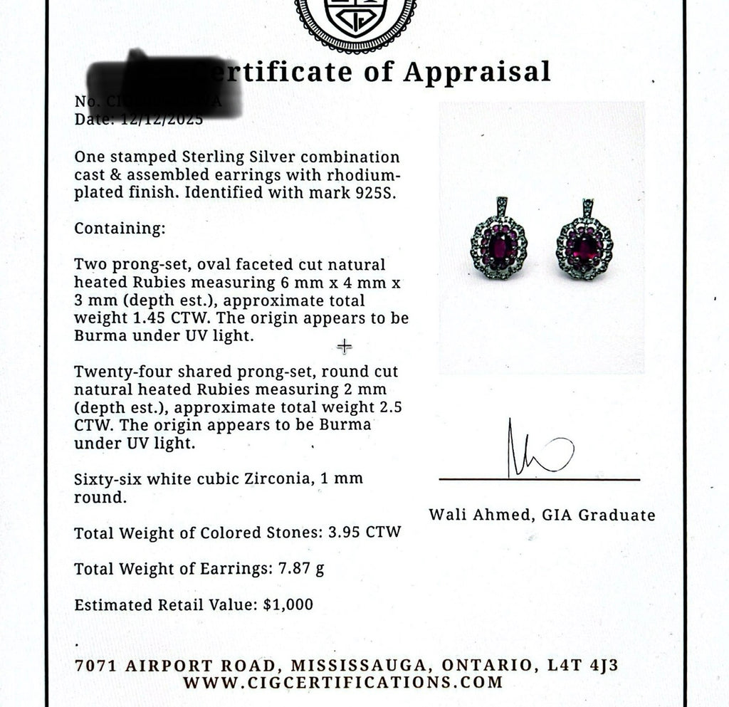 Stunning Certified Ruby Halo Earrings – Rhodium-Plated Sterling Silver