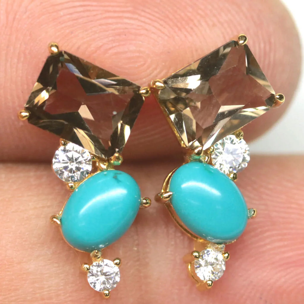 Handmade Smokey Quartz and Turquoise Earrings