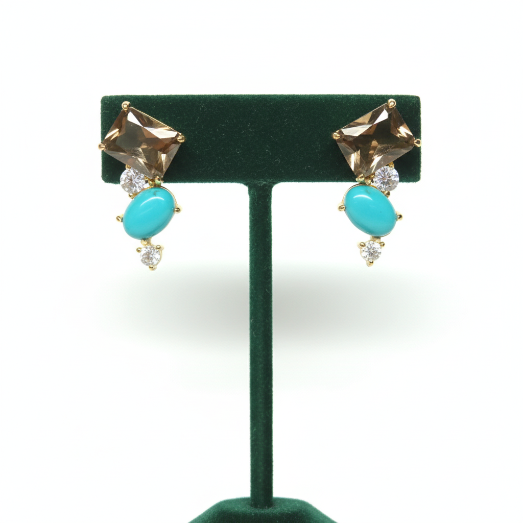 Handmade Smokey Quartz and Turquoise Earrings