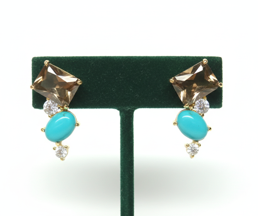 Handmade Smokey Quartz and Turquoise Earrings