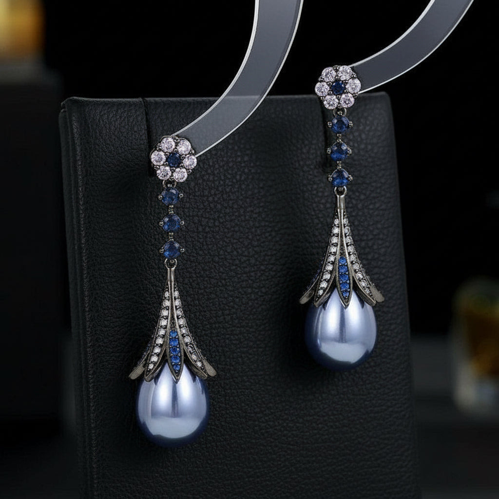 Stunning Long Pearl Peacock Fancy Earrings