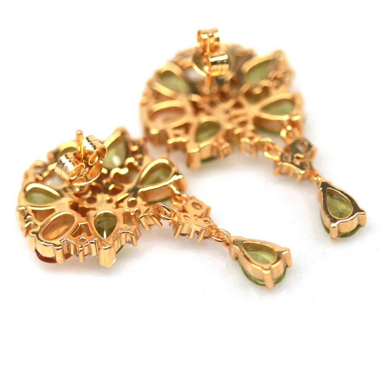 Handmade Golden Yellow Citrine, Peridot & Sapphires Earrings