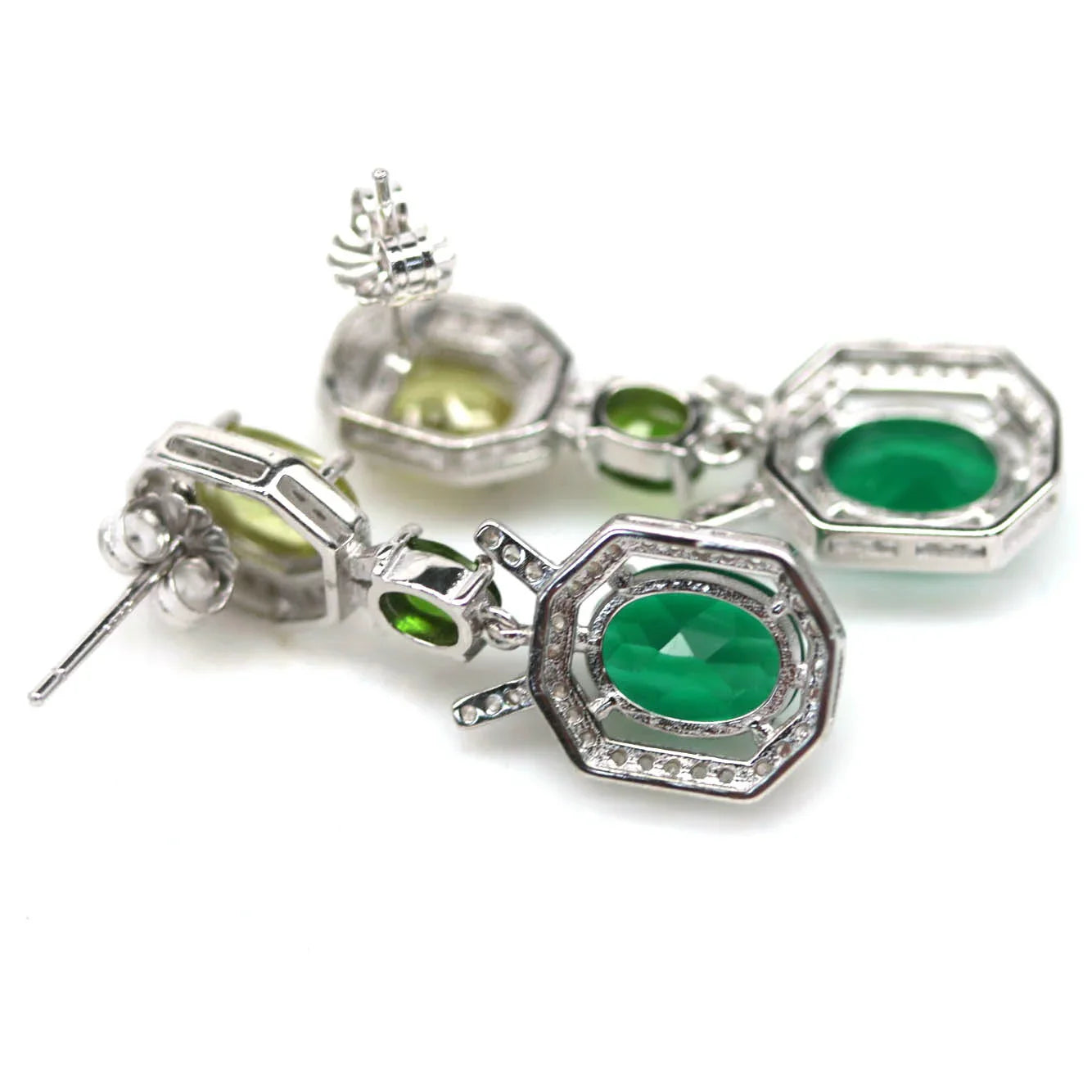 Handmade Emerald, Peridot, Chrome Diopside & Cubic Zirconia Earrings