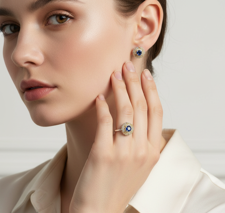 Handmade Natural Sapphire Jewelry Set- Aurelia