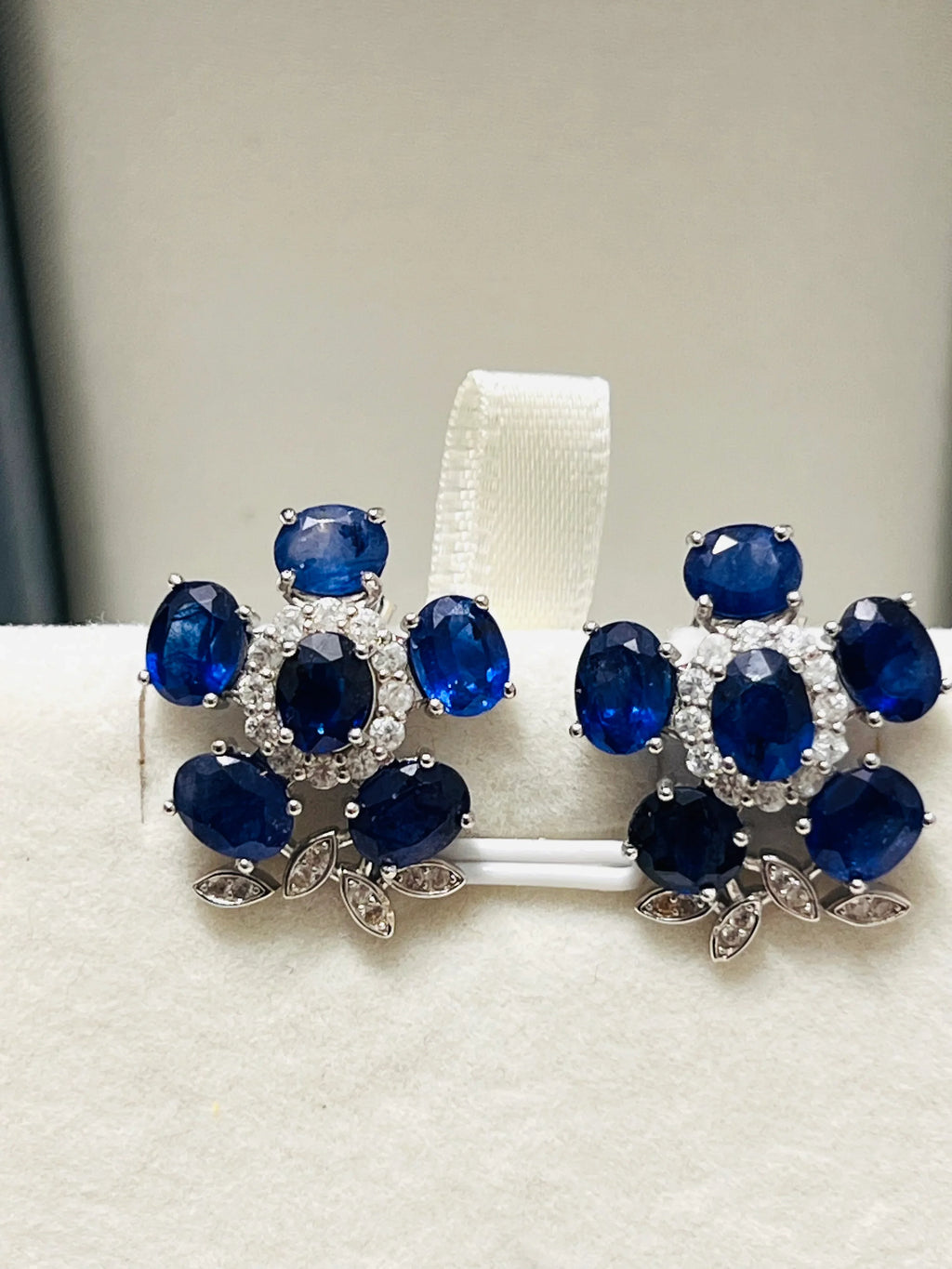 Handmade Corn Blue Sapphire Floral Earrings