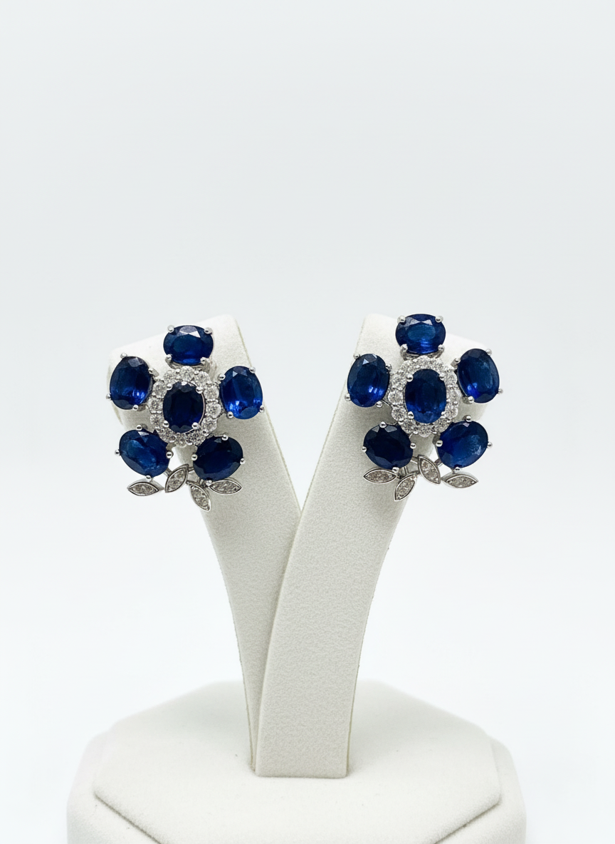 Handmade Corn Blue Sapphire Floral Earrings