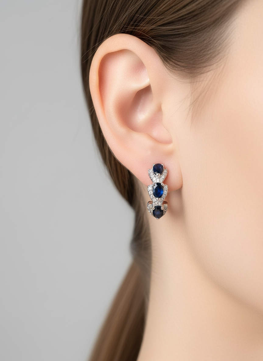 Handmade Natural Blue Sapphire Petite Huggie Earrings