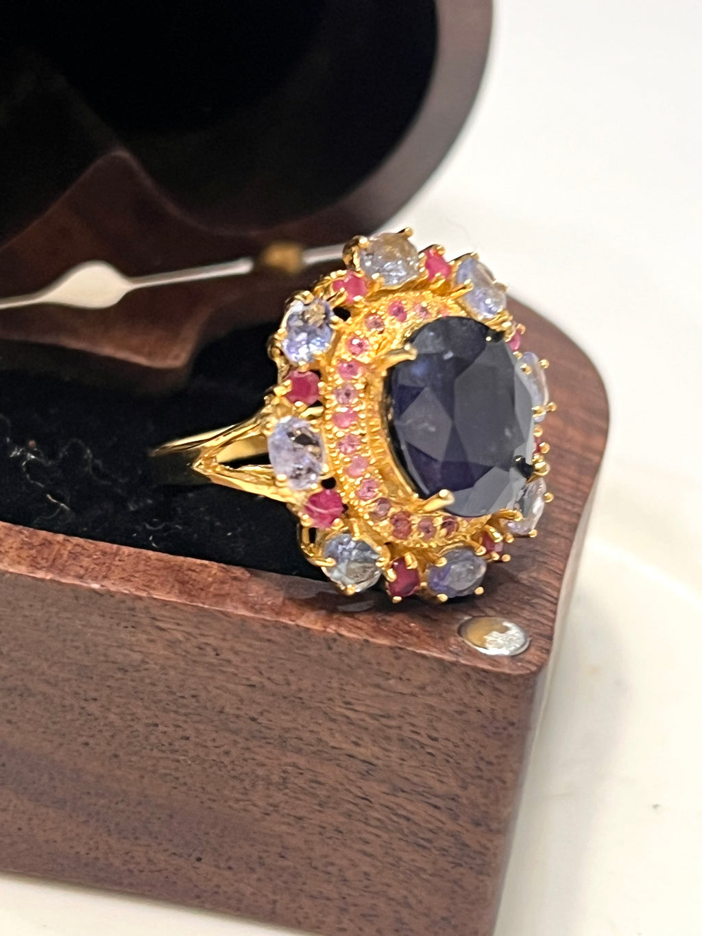 Handmade Genuine Sapphire, Tanzanite and Ruby Ring