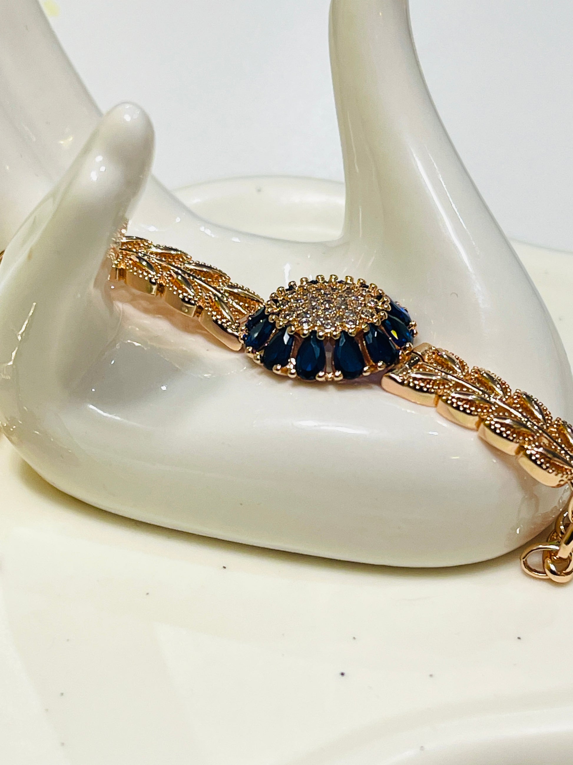 Sapphire Bloom Filigree Bracelet — 14K Rose Gold Filled