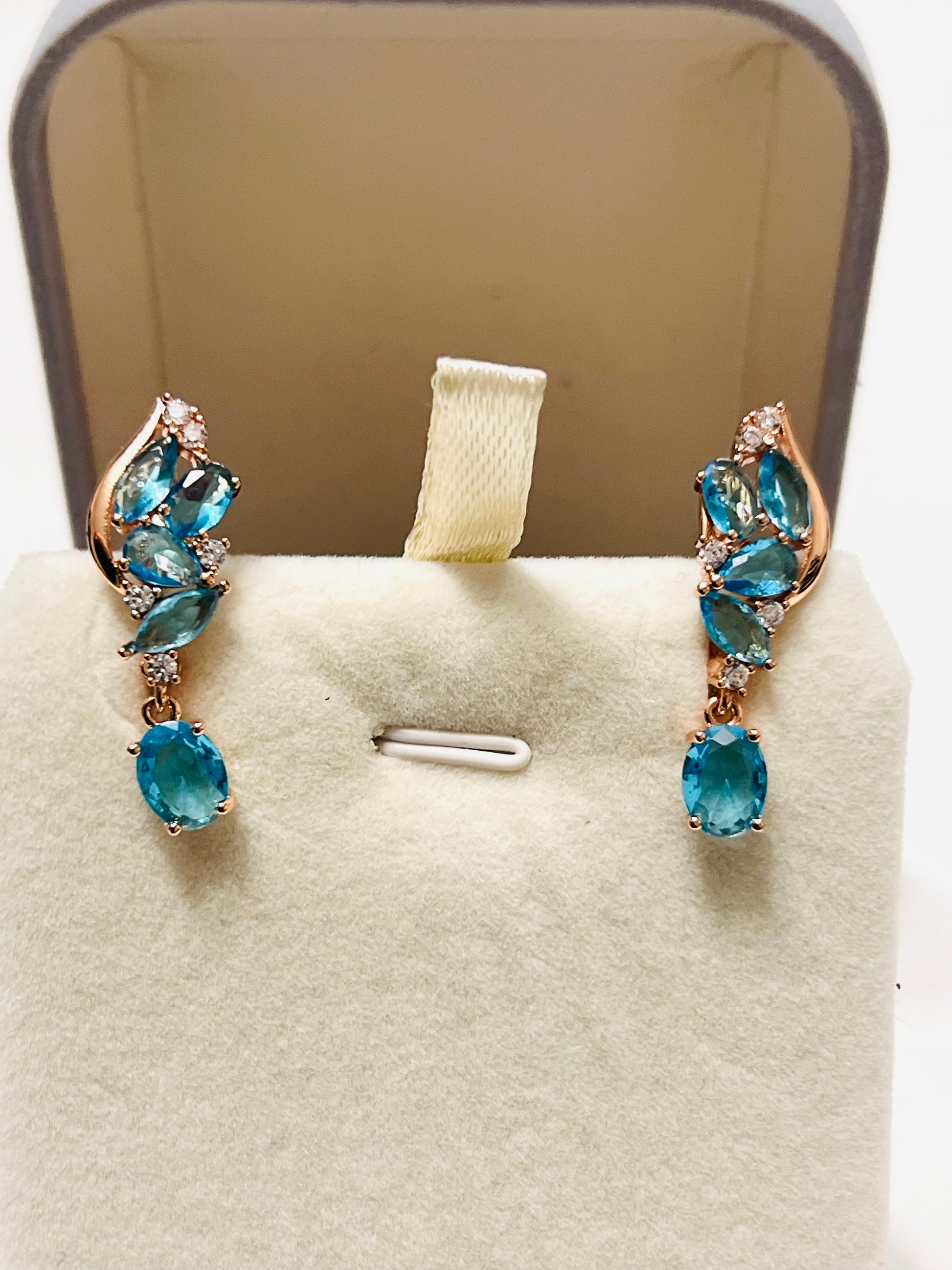 14k Rolled Gold Blue Topaz Earrings with latch backs