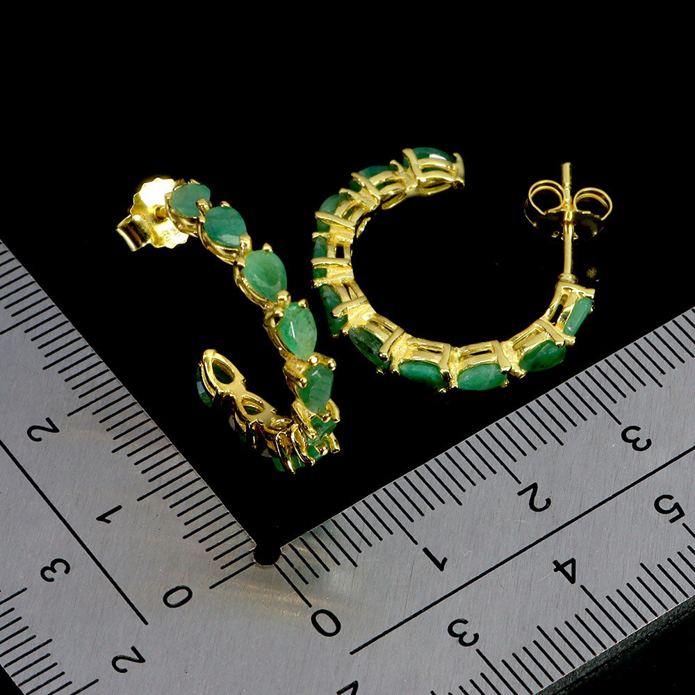 Handmade Half-Hoop Earrings with natural Pear-Shaped Colombian Emeralds