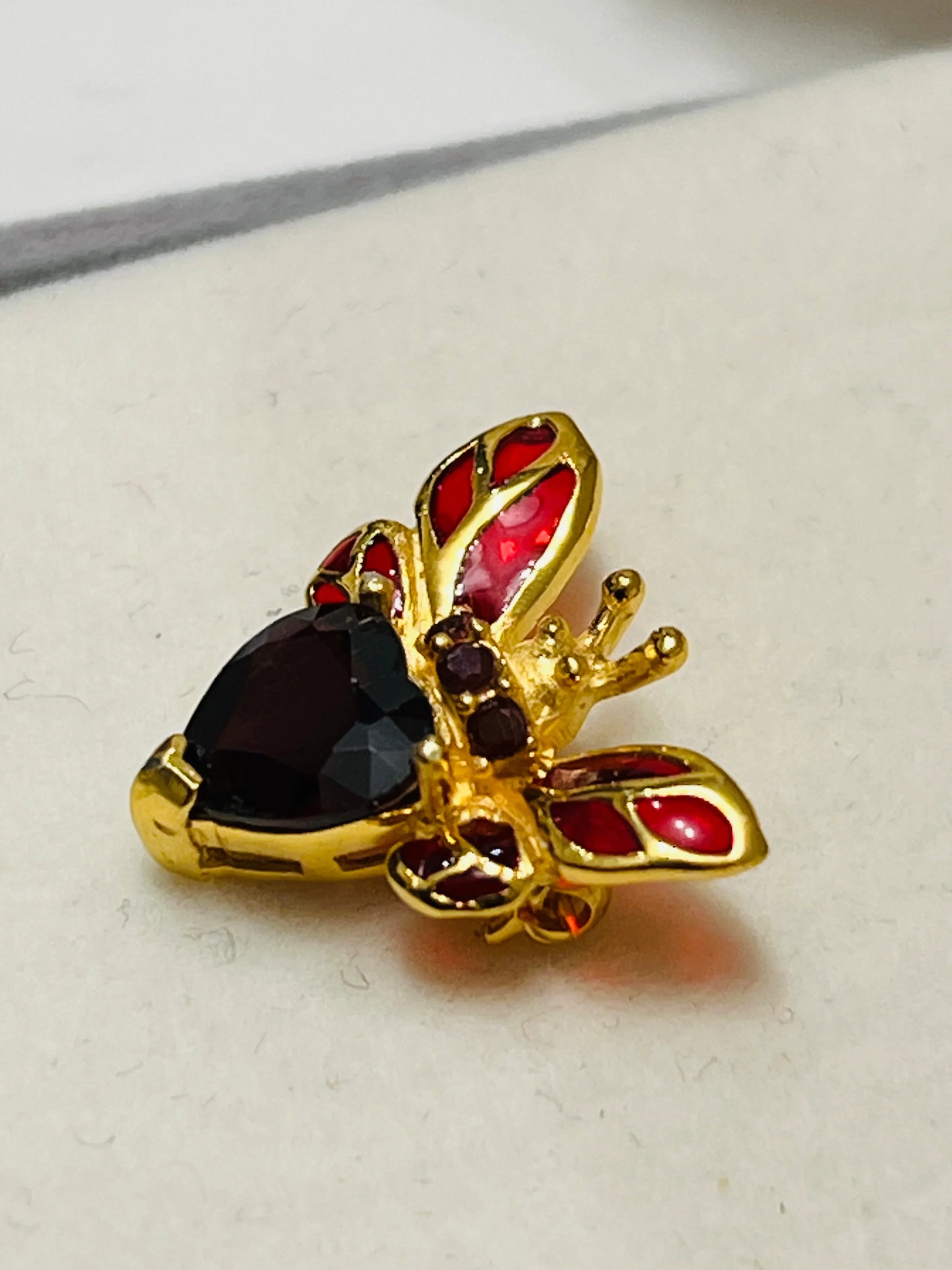 Handmade Garnet Bee Brooch Pin
