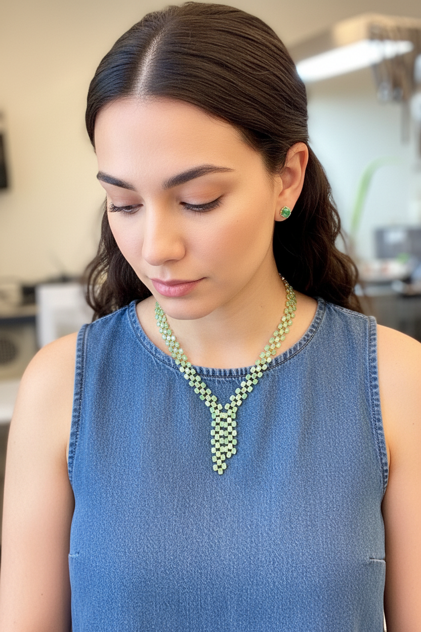 Handmade Natural Stunning 38CT  Emerald necklace- Exquisite Collection