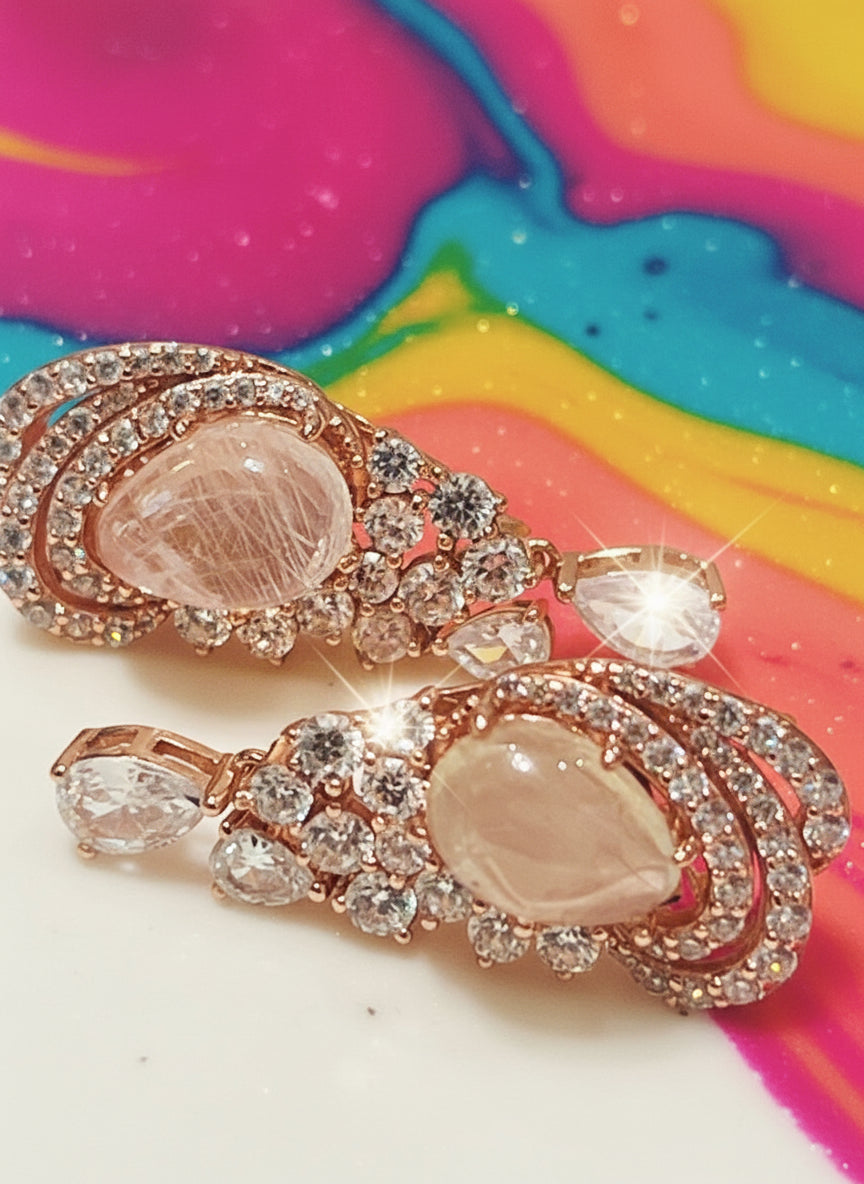 Full Moon Glow White Sapphire & Moonstone Earrings – Handmade