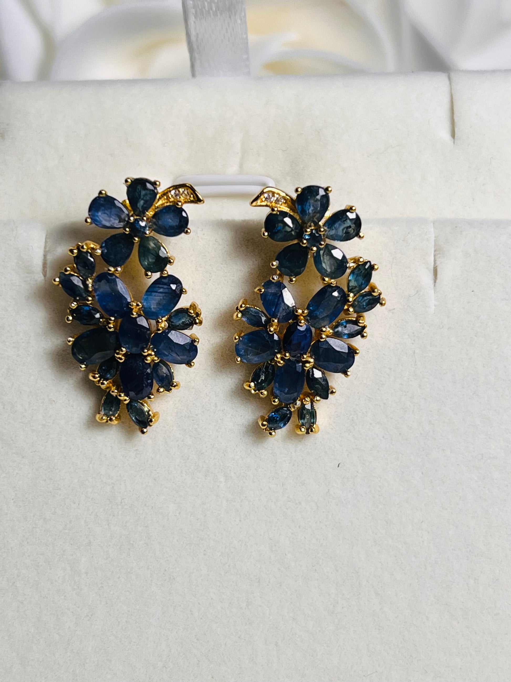 Handmade Ceylon Sapphires Earrings in 18k Gold Vermeil over Sterling silver