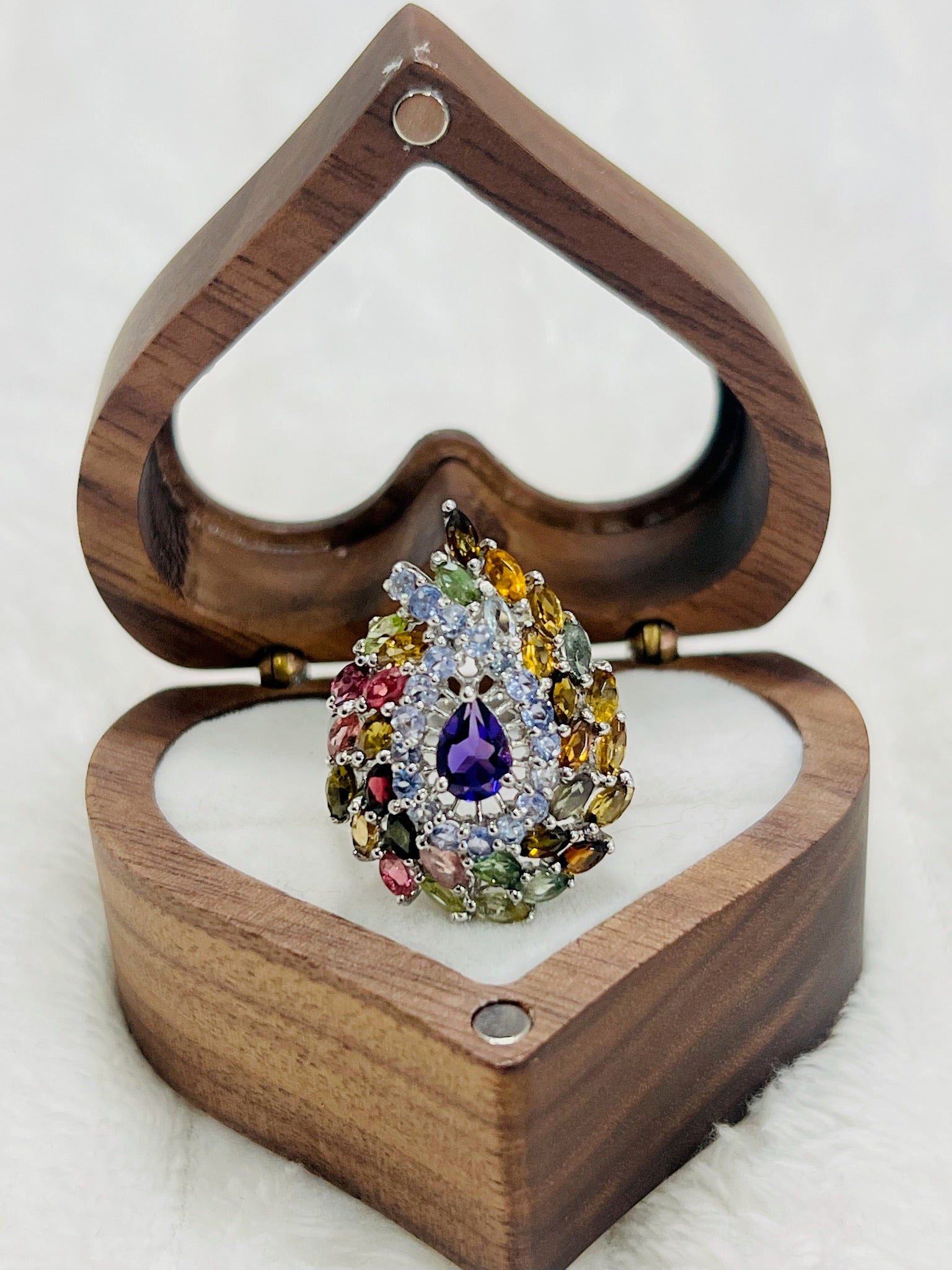 Handmade Stunning Multicolored Tourmaline & Amethyst Ring