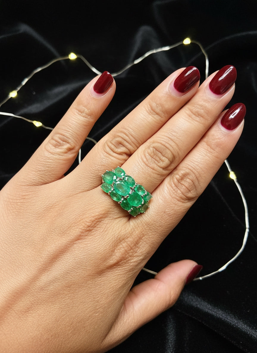 7 carats genuine Colombian unheated emeralds Ring