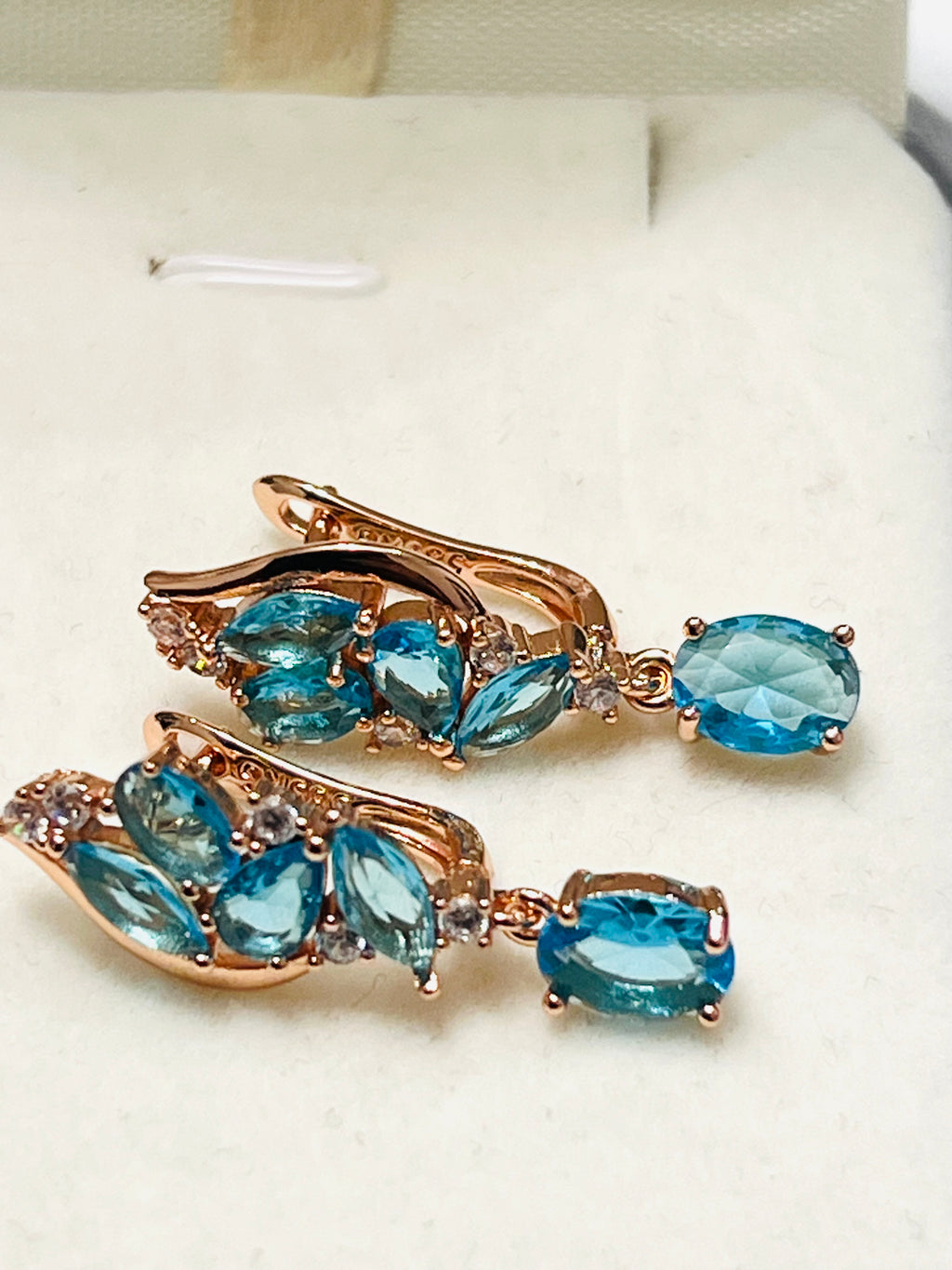 14k Rolled Gold Blue Topaz Earrings with latch backs