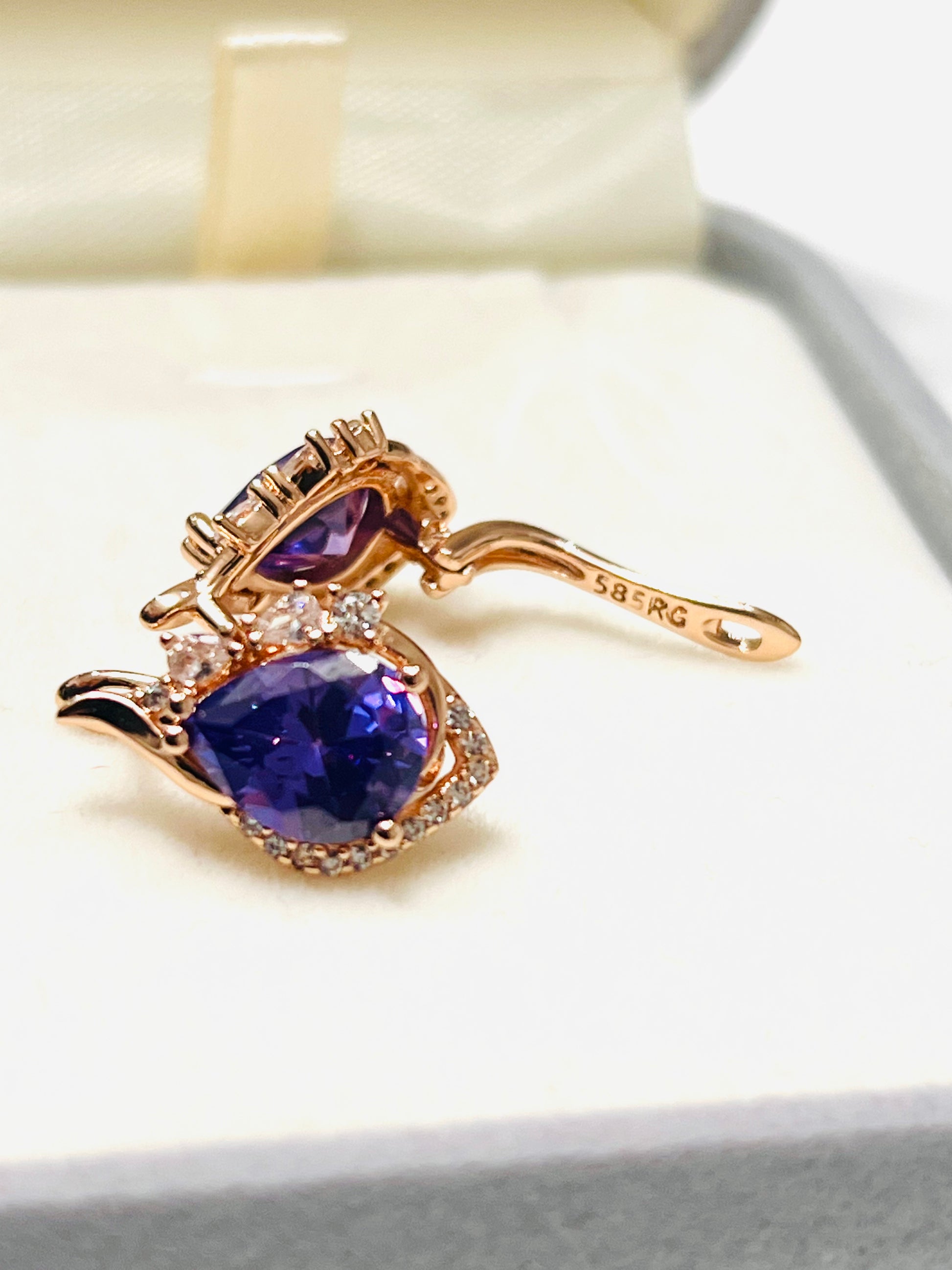 14k Rolled Gold Amethyst Pear Shaped Earrings