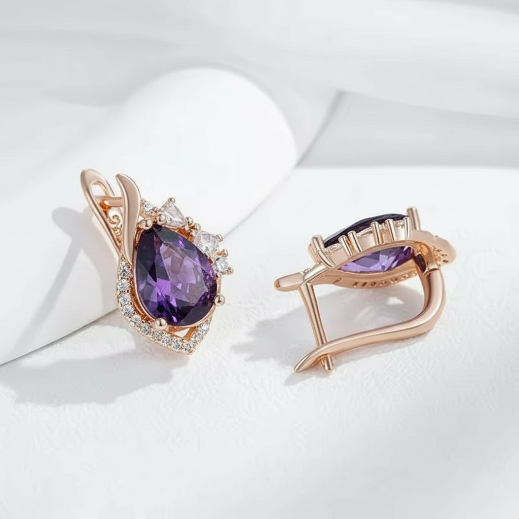 14k Rolled Gold Amethyst Pear Shaped Earrings