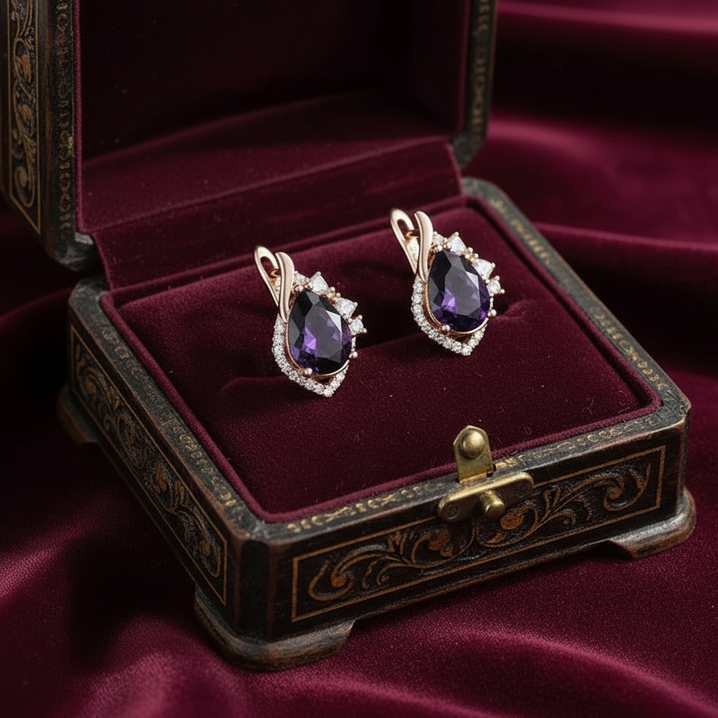 14k Rolled Gold Amethyst Pear Shaped Earrings
