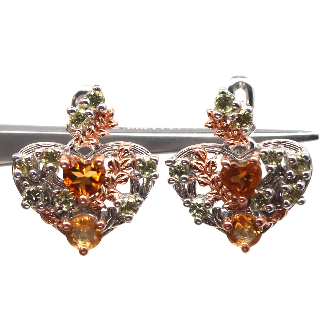 Heart Love Drop Genuine Citrine and Sapphires earrings