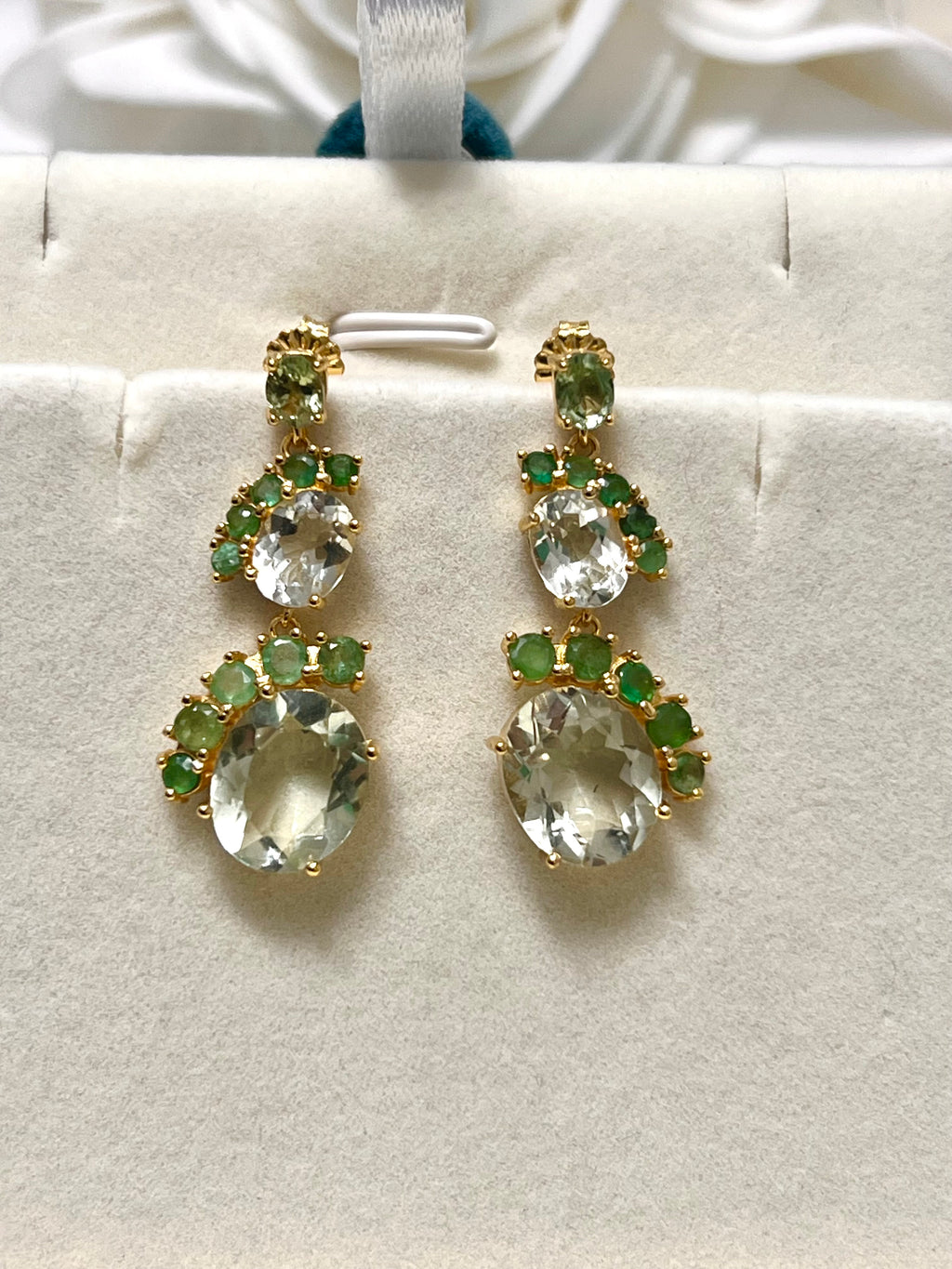 Handmade Genuine Green Amethyst and Colombian Emerald Earrings