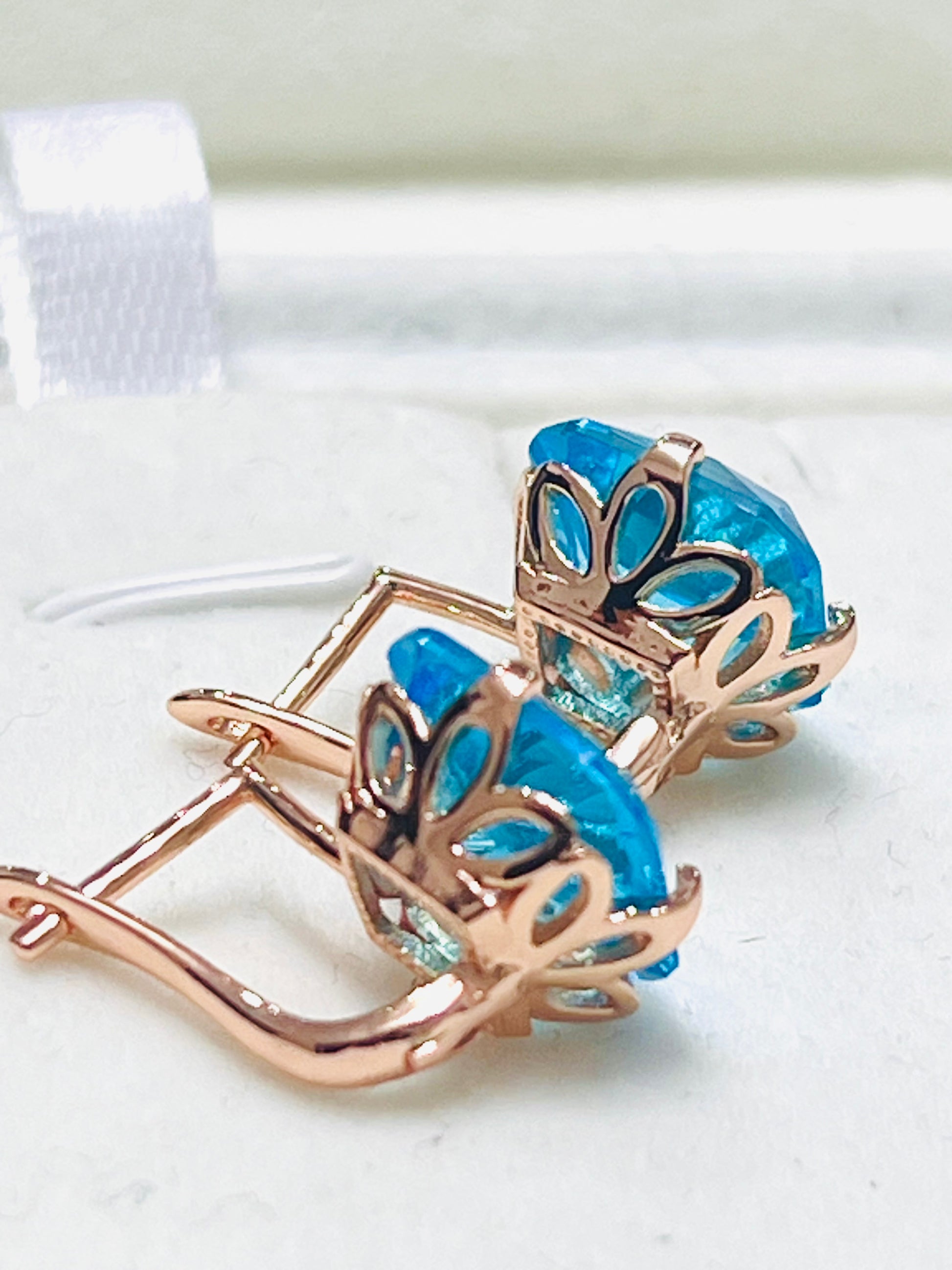 14K Rolled Gold Pink or Blue Topaz Minimalistic Square Drop Earrings